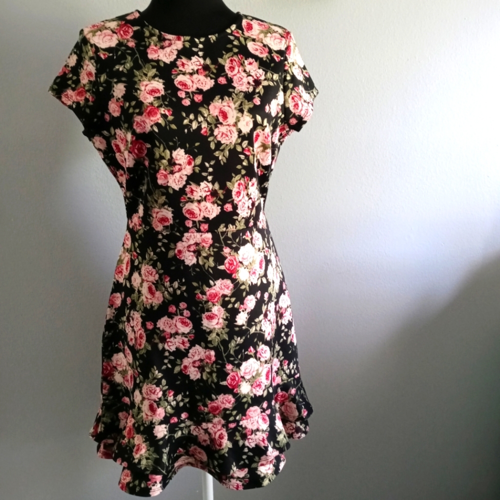 Dress Girl Rosie Harlow  Large Zipper Floral Ruff Short Sleeves High Neck New